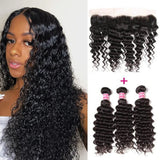 High Quality Deep Wave 13x4 Ear to Ear Lace Frontal with 3 PCS Brazilian Bundles