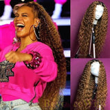 Ombre Brown Long Curly Hair 100% Virgin Human Hair Lace Front Wigs