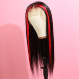 Long Straight Remy Hair with Red Highlight Lace Front Wigs for Black Women