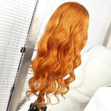 Orange Body Wave Silk Long Wavy Remy Human Hair Transparent Lace Front Wigs