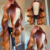 Brown&Orange Ginger Highlight Brown Colored Body Wave Lace Front Wigs
