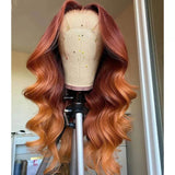 Brown&Orange Ginger Highlight Brown Colored Body Wave Lace Front Wigs