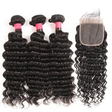 Deep Wave 3pcs Bundles with 5x5 Closure Remy Human Hair Weave with Closure