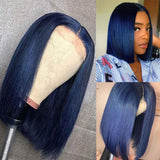 Dark Blue Straight Bob Lace Front Wigs 100% Virgin Human Hair Wigs