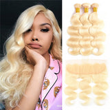 Brazilian 613 Blonde Body Wave 13x4 Lace Frontal with 3 PCS Top Quality Bundles