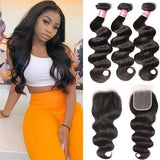 Body Wave 3pcs Bundles with 4x4 Closure Remy Human Hair Weave with Closure
