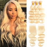 Brazilian 613 Blonde Body Wave 4x4 Closure with 3 PCS Top Quality Bundles