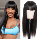 Straight Long Silk Virgin Hair Transparent Lace Front Wigs with Bangs