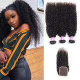 Kinky Curly 3pcs Bundles with 4x4 Closure Remy Human Hair Weave with Closure