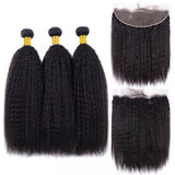 Brazilian Kinky Straight 13x4 Ear to Ear Lace Frontal with 3 PCS Top Quality Bundles