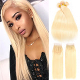 Brazilian 613 Blonde Straight 4x4 Closure with 3 PCS Top Quality Bundles