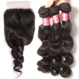 Brazilian Remy Hair Loose Wave 4x4 Closure with 3 PCS Top Quality Bundles