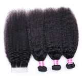 Kinky Straight 3pcs Bundles with 4x4 Closure Remy Human Hair Weave with Closure