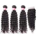 Brazilian Remy Hair Deep Wave 4x4 Closure with 3 PCS Top Quality Bundles