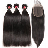 Straight 3pcs Bundles with 5x5 Closure Remy Human Hair Weave with Closure