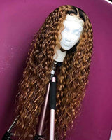 Ombre Brown Long Curly Hair 100% Virgin Human Hair Lace Front Wigs