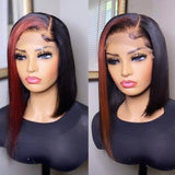 Short Bob with Red Highlight Transparent Lace Front Wigs 100% Virgin Human Hair
