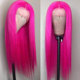 Rose Pink Straight Lace Front Wigs 12A Virgin Human Hair Dark Pink Wigs