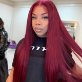 Vibrant Burgundy Lustrous Silky Straight Lace Frontal Wig