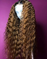 Ombre Brown Long Curly Hair 100% Virgin Human Hair Lace Front Wigs