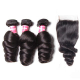 Brazilian Remy Hair Loose Wave 4x4 Closure with 3 PCS Top Quality Bundles