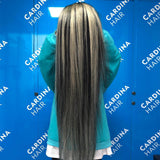 Blonde&Black Highlight Straight Transparent Lace Front Wigs 12A Virgin Human Hair