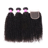 Kinky Curly 3pcs Bundles with 4x4 Closure Remy Human Hair Weave with Closure