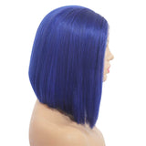 Short Straight Blue Bob Virgin Human Hair 200% Density Lace Front Wigs