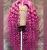 Rose Pink Curly Lace Front Wigs Loose Wave Virgin Hair with Baby Hair