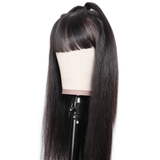 Straight Long Silk Virgin Hair Transparent Lace Front Wigs with Bangs
