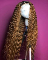 Ombre Brown Long Curly Hair 100% Virgin Human Hair Lace Front Wigs