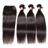 Straight 3pcs Bundles with 4x4 Closure Remy Human Hair Weave with Closure