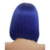 Short Straight Blue Bob Virgin Human Hair 200% Density Lace Front Wigs