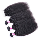 Kinky Straight 3pcs Bundles with 4x4 Closure Remy Human Hair Weave with Closure