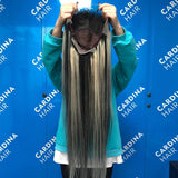 Blonde&Black Highlight Straight Transparent Lace Front Wigs 12A Virgin Human Hair