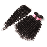 Brazilian Remy Hair Deep Wave 4x4 Closure with 3 PCS Top Quality Bundles