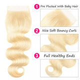 613 Blonde Body Wave Virgin Hair 4x4 Free Part Closure