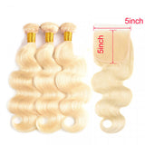 High Quality 613 Blonde 5x5 Body Wave Closure with 3 PCS Brazilian Bundles