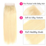 Straight 613 Blonde Virgin Hair 4x4 Lace Free Part Closure