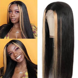 Long Highlight Straight Remy Hair Lace Front Wigs For Black Women