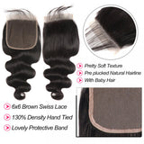 Body Wave Virgin Hair 6x6 Transparent Lace Closure 14-20Inch