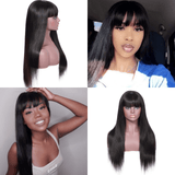 Straight Long Silk Virgin Hair Transparent Lace Front Wigs with Bangs