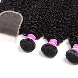 Kinky Curly 3pcs Bundles with 4x4 Closure Remy Human Hair Weave with Closure