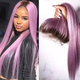 Ombre #4/Purple Straight Lace Front Wigs 100% Virgin Human Hair with Baby Hair