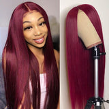 99J Long Silk Straight Virgin Hair 180% Density Burgundy Lace Front Wigs