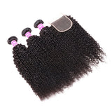 Kinky Curly 3pcs Bundles with 4x4 Closure Remy Human Hair Weave with Closure