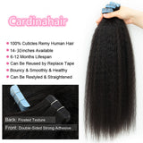 Cardinahair Kinky Straight Tape In Human Hair Extensions Skin Weft Hair Extensions