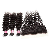 High Quality Deep Wave 13x4 Ear to Ear Lace Frontal with 3 PCS Brazilian Bundles