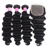 Remy Hair Loose Deep Wave 4x4 Closure with 3 PCS Top Quality Bundles