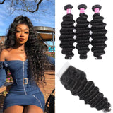Remy Hair Loose Deep Wave 4x4 Closure with 3 PCS Top Quality Bundles